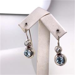 Lois Hill Pearl Light Blue Stone Sterling Silver Earrings
